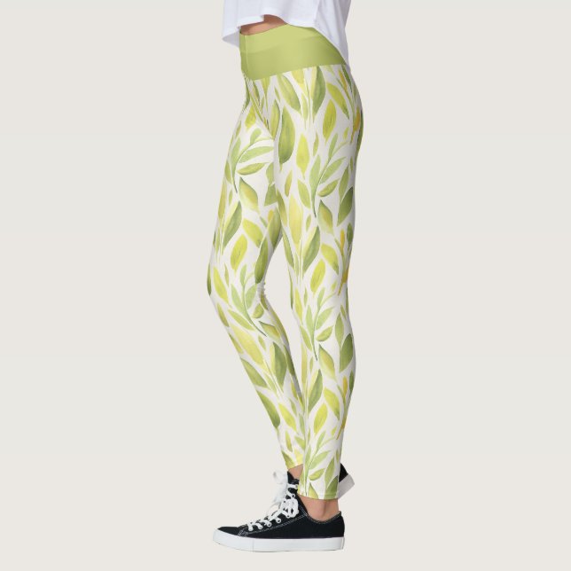 Elegantes hellgelbes Blätter-Muster Leggings (Links)