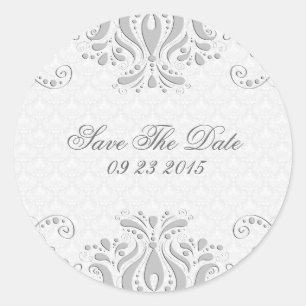 Elegantes hellgraues Blumenmotiv & weiße Damaskus Runder Aufkleber