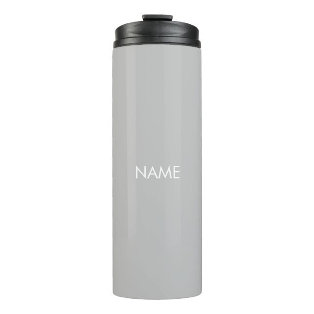 Elegantes hellgraues individuelle Name-Monogramm Thermosbecher (Vorderseite)