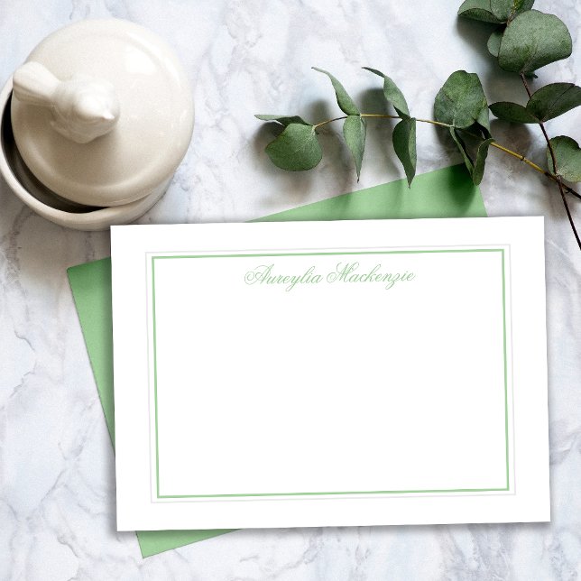 Elegantes, hellgrün und weiß Personalisiert Mitteilungskarte (Elegant Light Green and White Personalized Note Card)