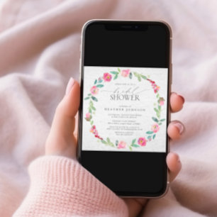 Elegantes, hellrosa Brautparty mit Blumenkranz Einladung