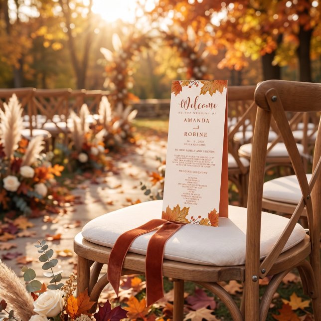 Elegantes Herbst-Ahornblätter-Hochzeitsprogramm Programm (Von Creator hochgeladen)