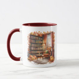 Elegantes Herbst-Bücherregal-Mug — Cozy Curtain Tasse