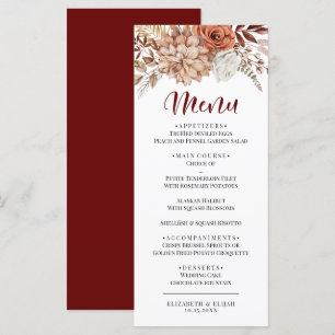Elegantes "Herbst Burgund Floral Wedding Flat Menu Menükarte