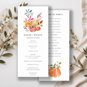 Elegantes Herbst-Erntedank-Kürbis-Hochzeitsprogram Einladung