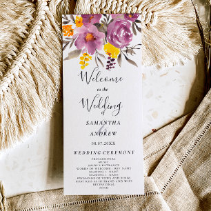Elegantes Herbst-lila Hochzeitsprogramm Programm
