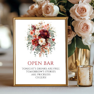 Elegantes Herbst-Marsala-Blumen- Offener-Tresen-Ti Poster
