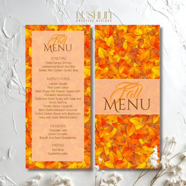 Elegantes Herbst Orange Blätter Flat Menu Menükarte (Von Creator hochgeladen)