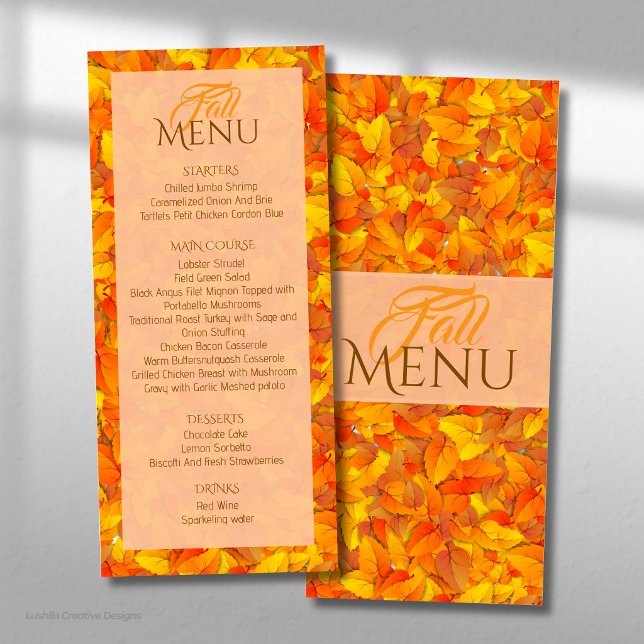 Elegantes Herbst Orange Blätter Flat Menu Menükarte (Von Creator hochgeladen)