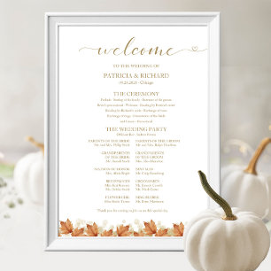 Elegantes Herbst-Weißkürbis-Hochzeitsprogramm-Schi Poster