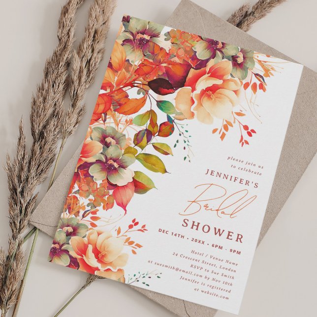 Elegantes Herbstblumen-Brautparty Einladung (Elegant Fall Autumn Floral Bridal Shower Invitation)