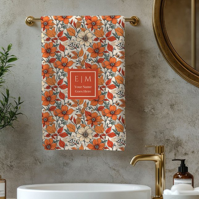Elegantes Herbstblumen-Sage-Kupfer-Badehandtuch na Badhandtuch Set (Elegant Fall Flowers Sage Copper Custom Bath Towel)
