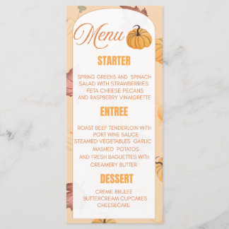 Elegantes Herbstkürbis-Menü – Herbstliches Thanksg Menükarte