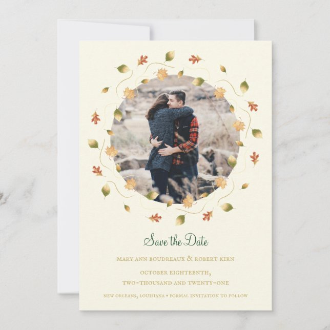 Elegantes Herbstleaves-Foto Save The Date (Vorderseite)