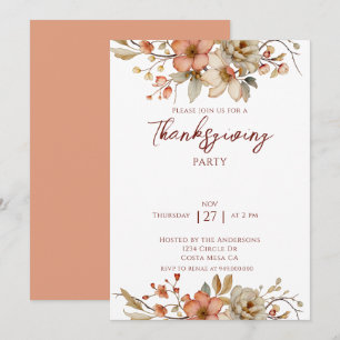 Elegantes herbstliches Blumen-Thanksgiving-Party  Einladung