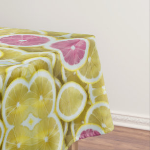 Elegantes herrliches rosa und gelbes Zitronenmuste Tischdecke
