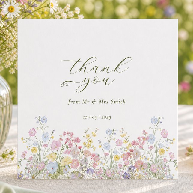 Elegantes Herz Danke Wildblumen Hochzeit (Elegant Heart Thank you Wildflower Wedding Card)