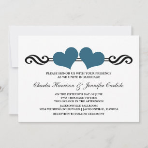 Elegantes Herz, Einladung zur Hochzeit, blau