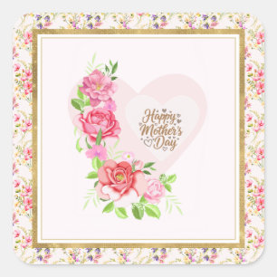 Elegantes Herz Frohen Muttertag – Rosenblüten Quadratischer Aufkleber