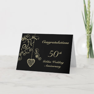 Elegantes Herz Goldene Hochzeit Karte