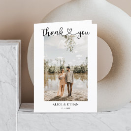 Elegantes Herz-Kalligrafie-Foto Hochzeit Dankeskarte