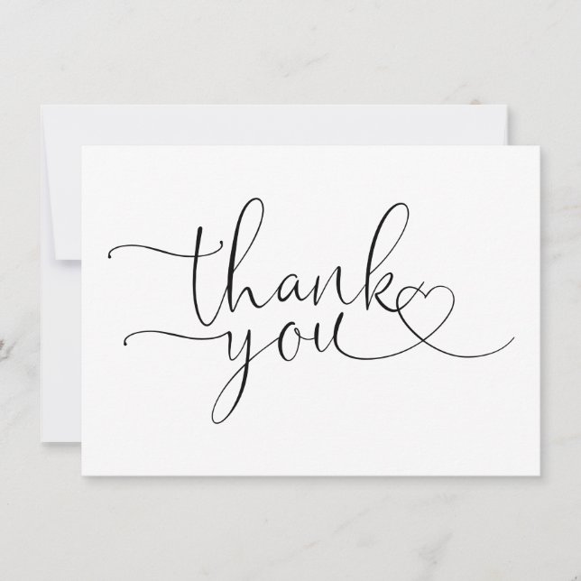 Elegantes Herz-Script schwarz und weiß Dankeskarte (Vorderseite)