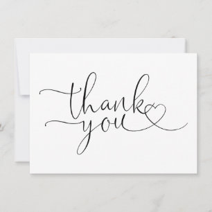 Elegantes Herz-Script schwarz und weiß Dankeskarte