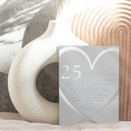 Elegantes Herz Silver 25. Hochzeitstag Folieneinladung