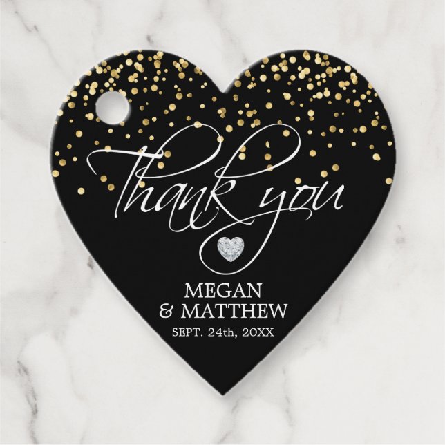 Elegantes Herz White Black & Gold Hochzeit Vielen  Geschenkanhänger (Vorderseite)