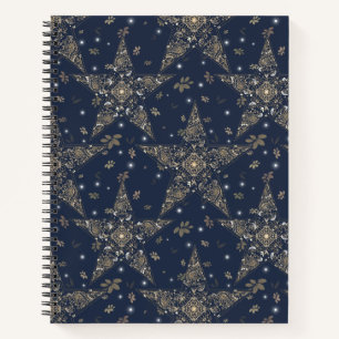 Elegantes himmlisches Filigree-Sternmuster - Blau Notizbuch