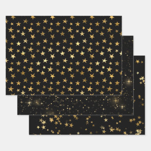 Elegantes himmlisches Sternen Gold Sterne Design Geschenkpapier Set