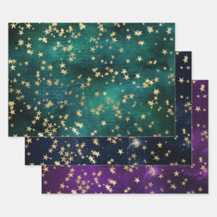 Elegantes himmlisches Sternen Gold Sterne Design Geschenkpapier Set