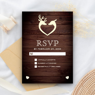 Elegantes Hirschherz Rustikales Holz RSVP Karte