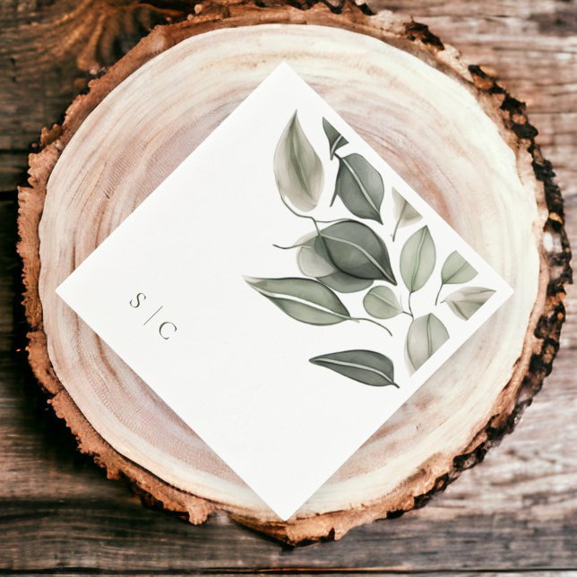 Elegantes Hochzeitband Mute Green Serviette (Elegant Wedding Foliage Muted Green Napkins from Ricaso)