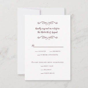 Elegantes Hochzeitessen Klassisches Burgund Delika RSVP Karte