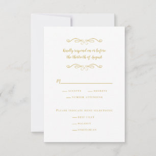 Elegantes Hochzeitessen Weiß und Gold Minimalistis RSVP Karte