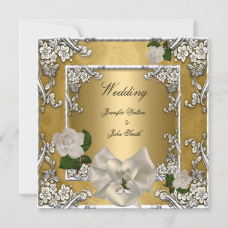 Elegantes HochzeitGold Cream Rose Silver Einladung