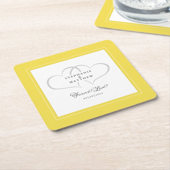Elegantes Hochzeitherz ewig Liebe Gelb & Weiß Rechteckiger Pappuntersetzer (angewinkelt)