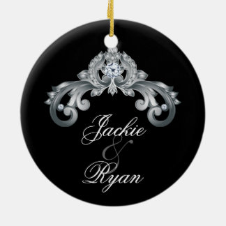 Elegantes Hochzeitjubiläum 25. Black Silver Keramik Ornament