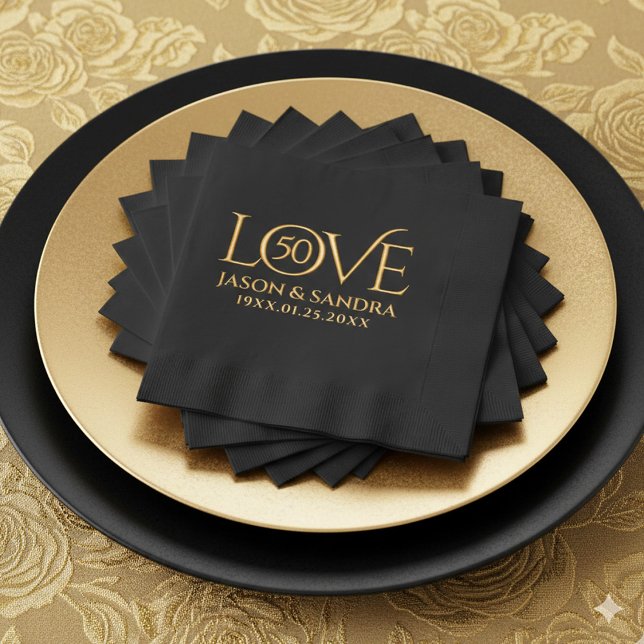 Elegantes Hochzeitjubiläum Jahre in Liebe Servietten Mit Folie (Elegant 50th Golden Wedding Anniversary Foil Stamped Napkins Cover Photo)