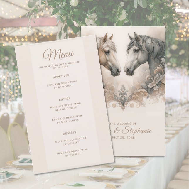 Elegantes Hochzeitmenü (Elegant Horse Wedding Menu (front and back))