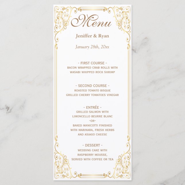 Elegantes Hochzeitmenü Menükarte (Vorderseite)