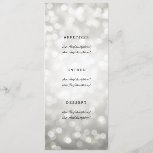 Elegantes Hochzeitmenü Silberne Glitzer Lights Menükarte