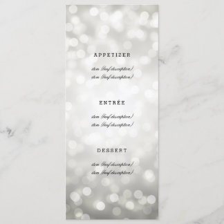 Elegantes Hochzeitmenü Silberne Glitzer Lights Menükarte