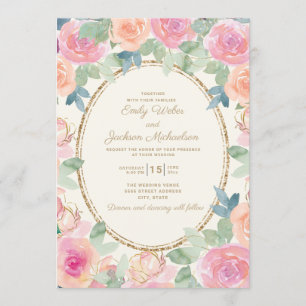 Elegantes Hochzeitrosa Pfirsichfarben Einladung