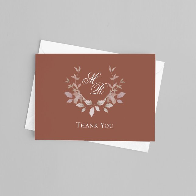 Elegantes Hochzeits-Dankeschön-Skript mit Monogram Dankeskarte (Elegant monogram wedding thank you card with minimalist script and classic design)