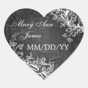 Elegantes Hochzeits-Datums-Vintages Herz-Aufkleber
