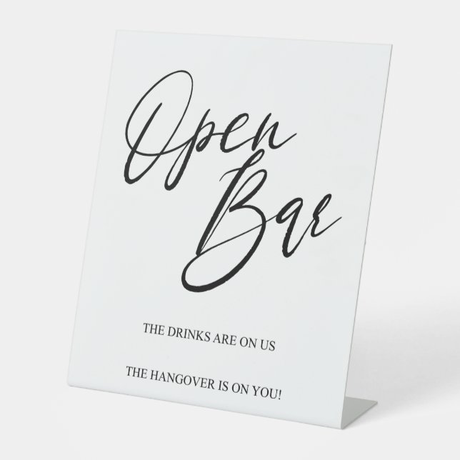 Elegantes Hochzeits-Open-Bar-Tischschild – Modern  Sockelschild (Vorderseite)