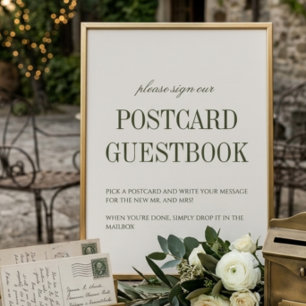 Elegantes Hochzeits-Postkarten-Gästebuch-Schild Einladung