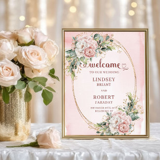 Elegantes Hochzeits-Willkommensschild mit rosafarb Poster